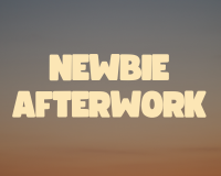 Der Text "NEWBIE AFTERWORK" in großer, heller Schrift auf farbverlaufendem Hintergrund.