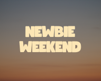 Text "NEWBIE WEEKEND" auf Farbverlauf-Hintergrund von Abenddämmerung.