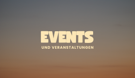 Gruppe von Menschen am Wasser, die an einem Event teilnehmen. Text: "EVENTS und Veranstaltungen."